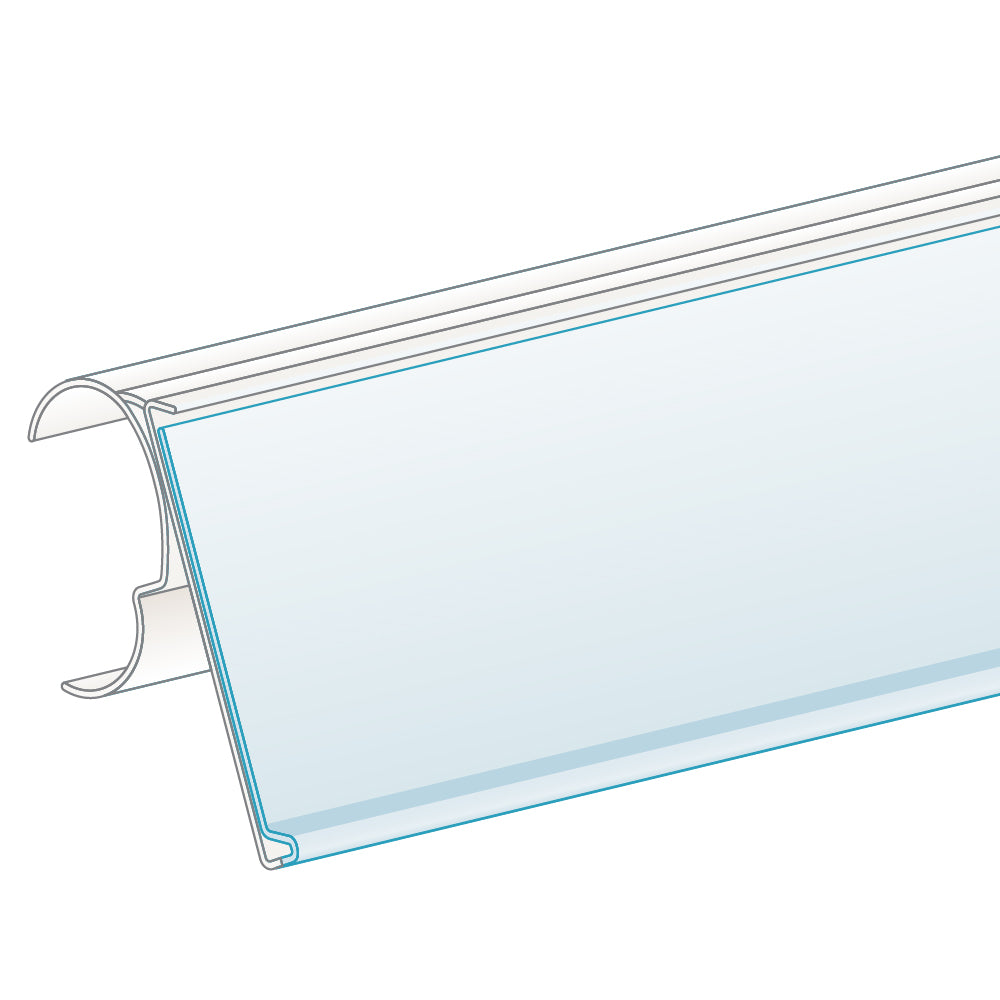 An illustration of the ClearVision 1"H Double Wire Shelf, Hinged Ticket Molding in white