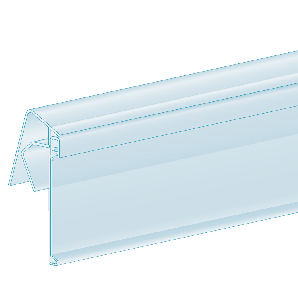 An illustration of the ClearGrip Fence, Clip-On, 25° Angle Ticket Molding in clear