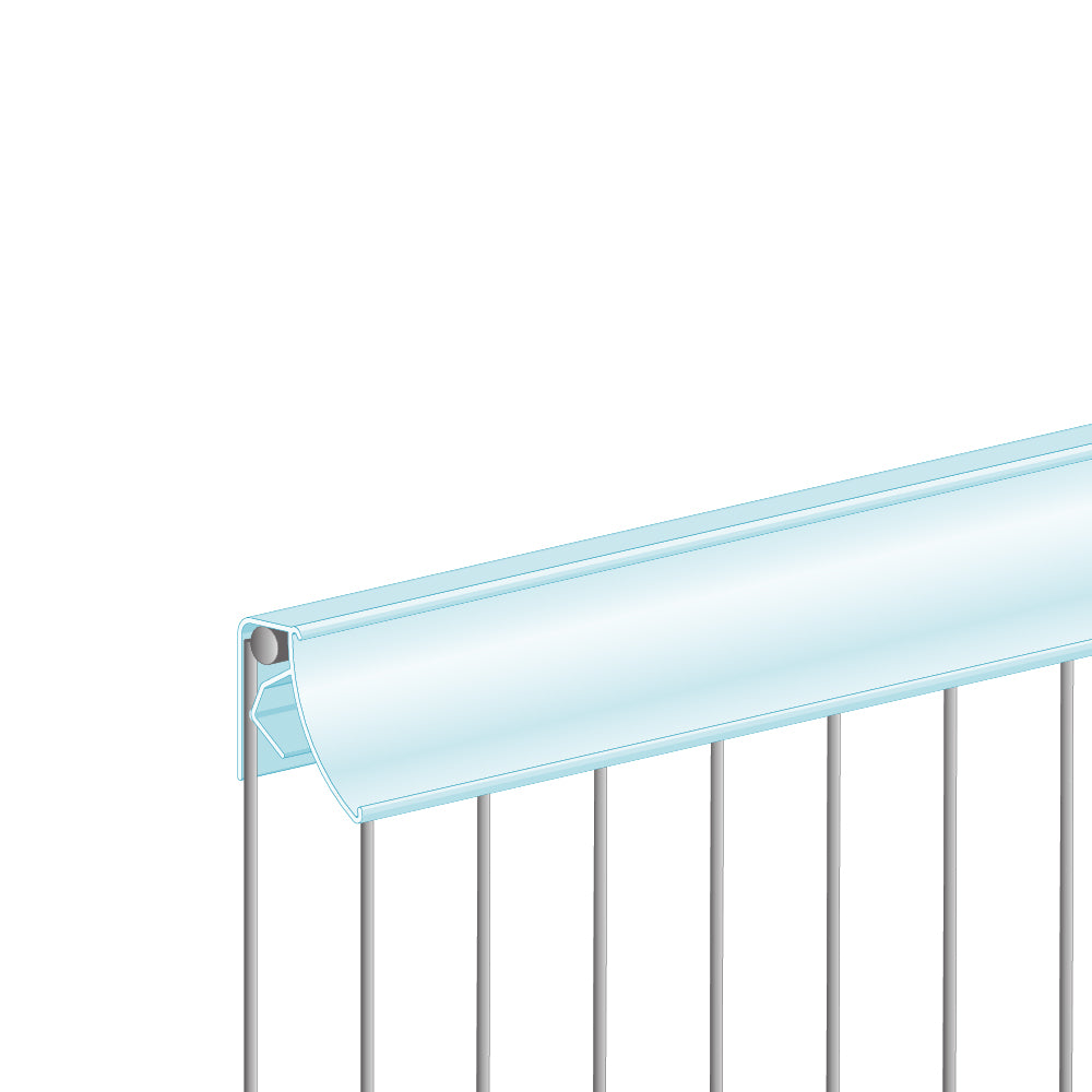 An illustration of the FlexKlip Clip-On, 25° Angle Fence Adapter Ticket Molding installed on a wire fence