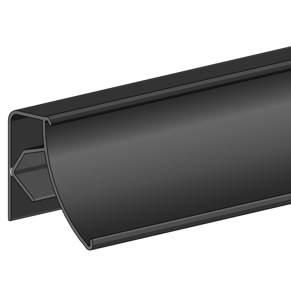 An illustration of the FlexKlip Clip-On, 25° Angle Fence Adapter Ticket Molding in black