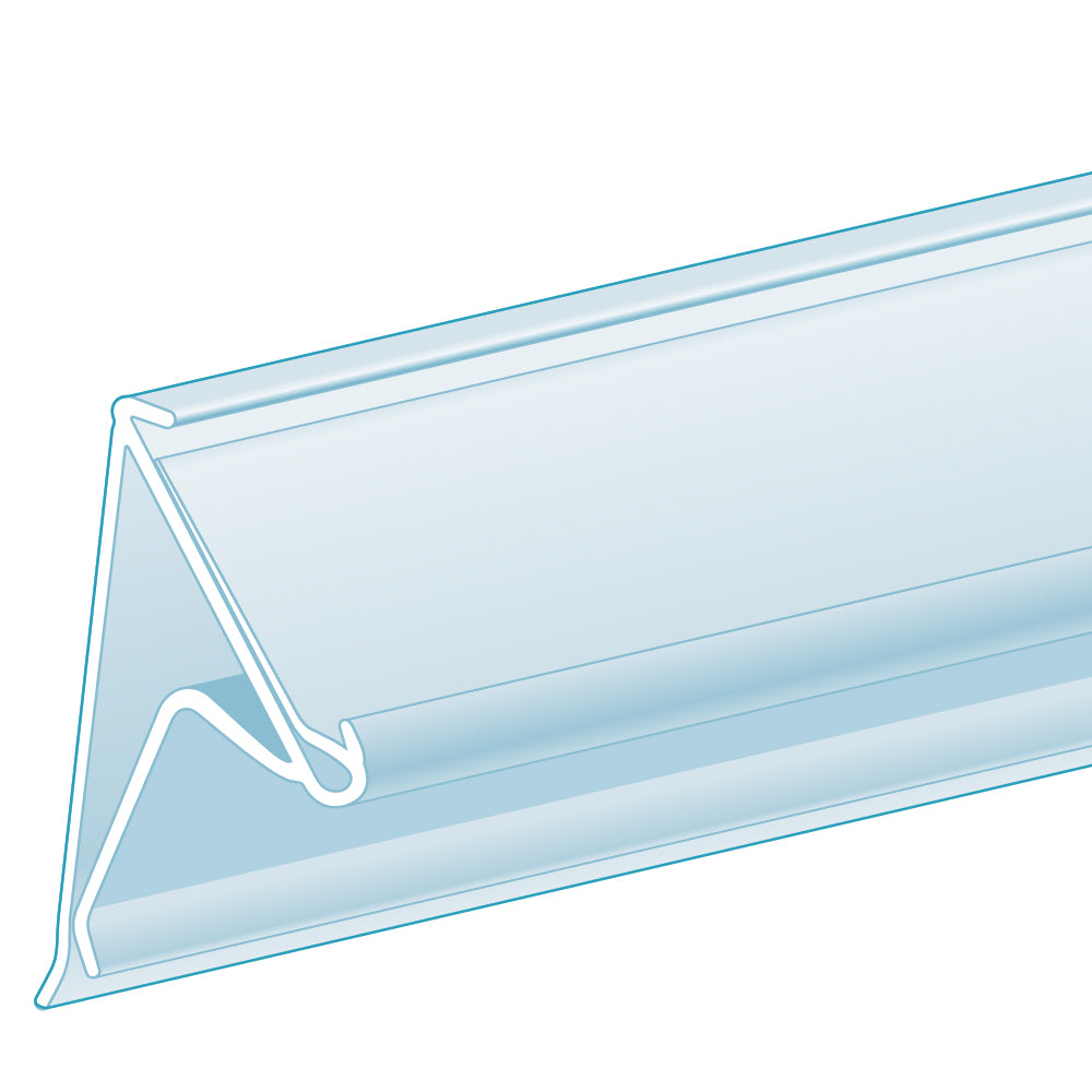 An illustration of the ClearVision Fence, Clip-On, 35° Angle Ticket Molding in clear