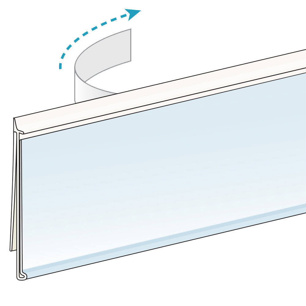 An illustration of the ClearVision C-Channel, Clip-In Ticket Molding in white with tape