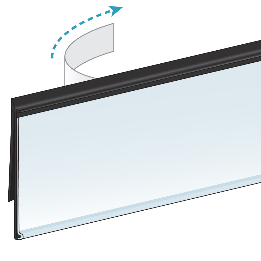 An illustration of the ClearVision C-Channel, Clip-In, Short Back Leg Ticket Molding in black
