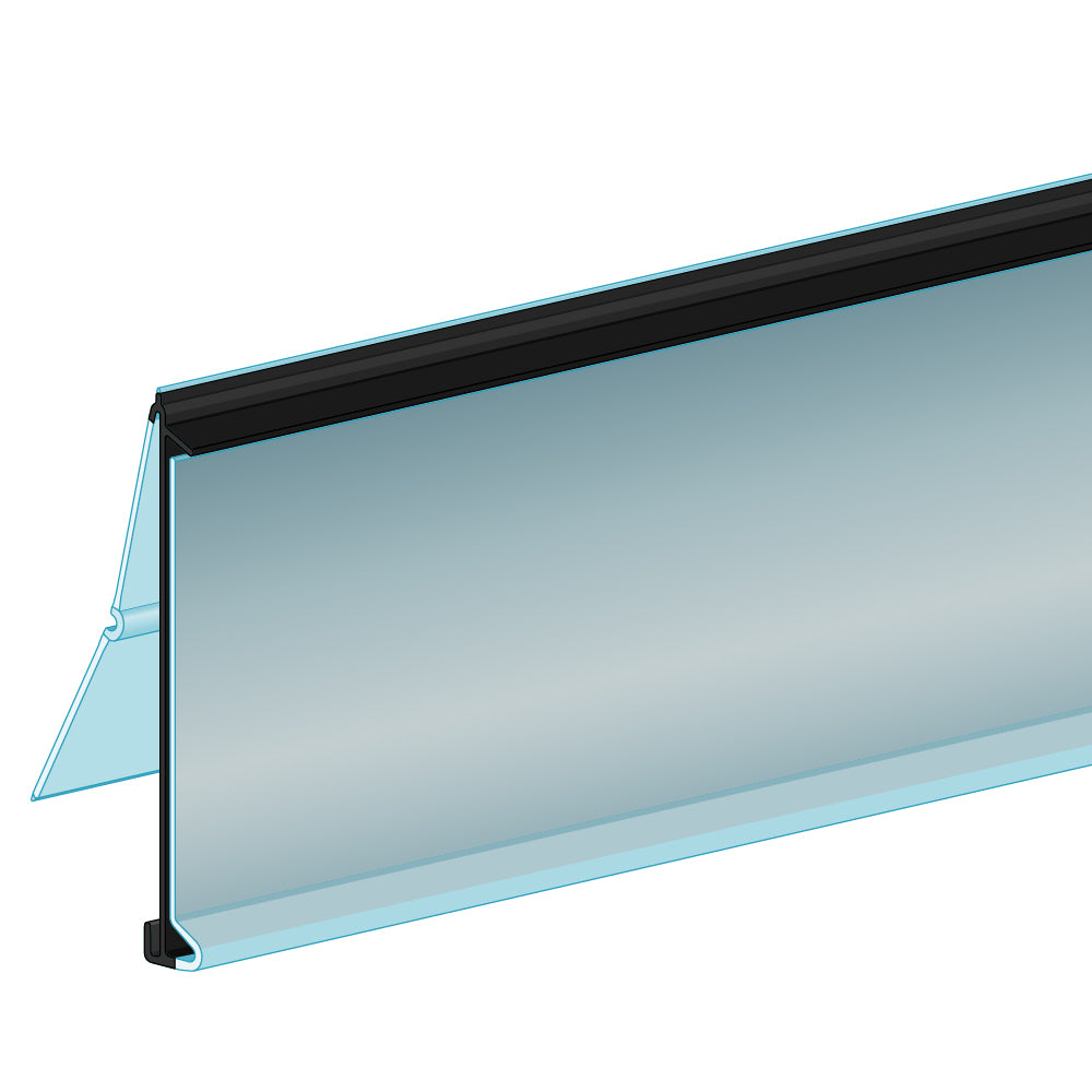 An illustration of the ClearVision FlexChannel, Clip-In Ticket Molding in black