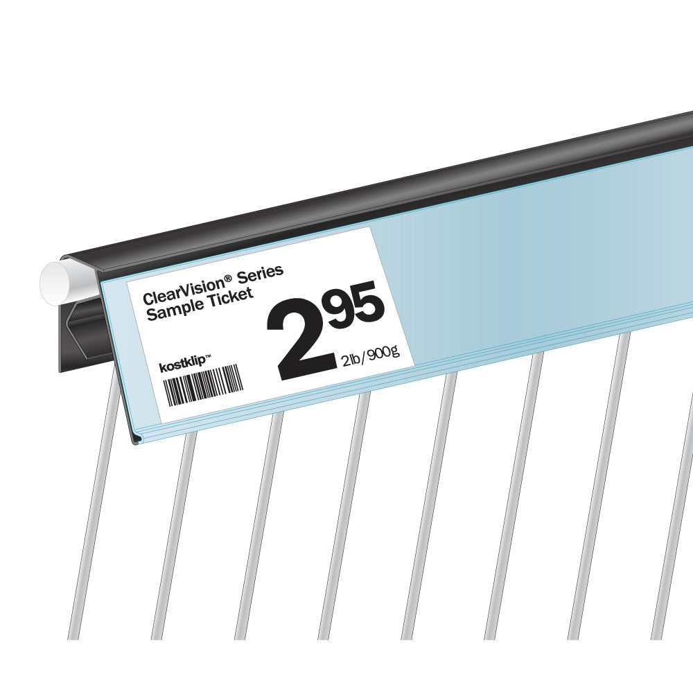 An illustration of the ClearVision Fence, Clip-On, 25° Angle Ticket Molding installed on a wire fence