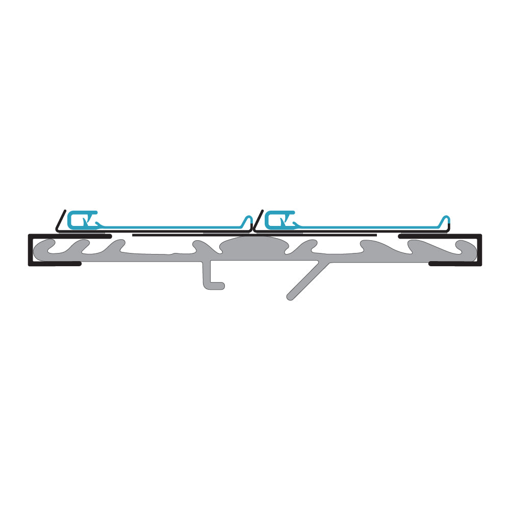 A profile illustration of the ClearGrip Coffin Cooler Ticket Molding installed.