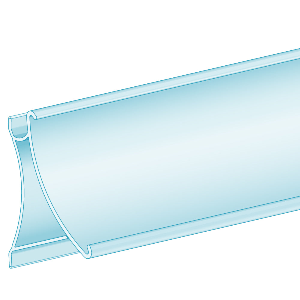 An illustration of the FlexKlip Dual Angle Shelf Adapter Ticket Molding in an upward position in clear