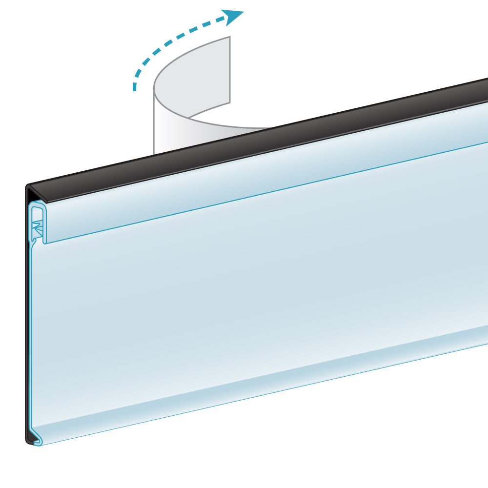 An illustration of the ClearGrip Flat Mount Ticket Molding in black