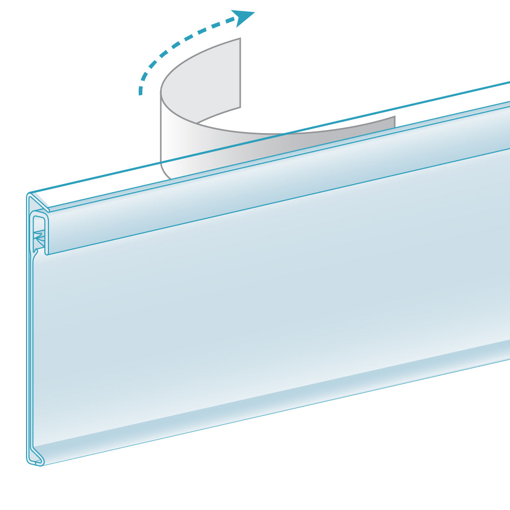 An illustration of the ClearGrip Flat Mount Ticket Molding in clear