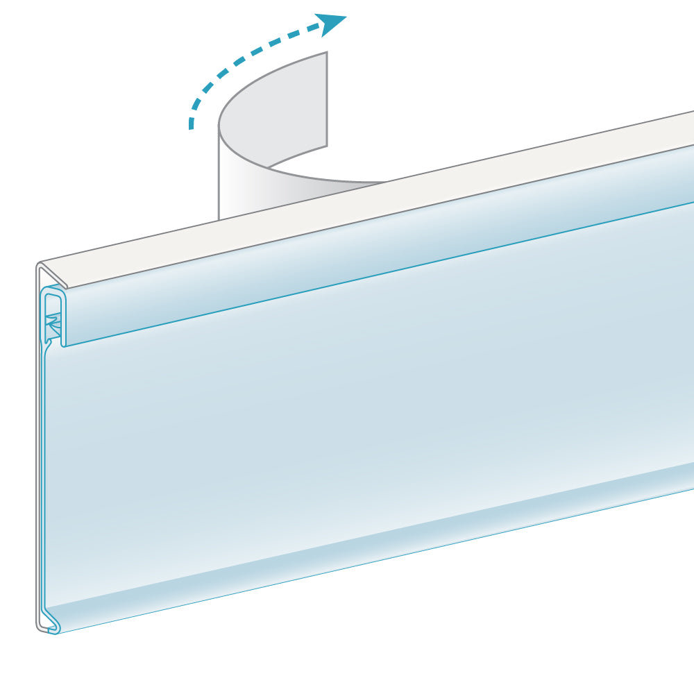 An illustration of the ClearGrip Flat Mount Ticket Molding in white