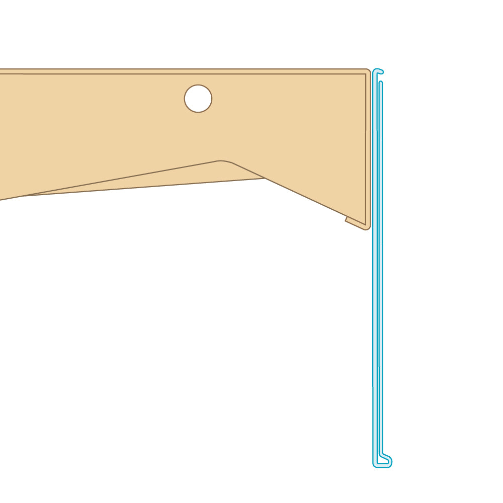 A profile illustration of the 3.5" height ClearVision Flat Mount Ticket Molding in clear attached to a shelf edge