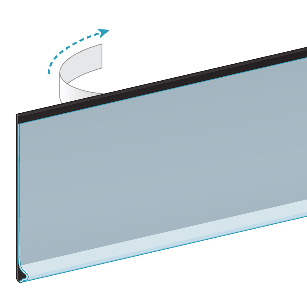 An illustration of the ClearVision Flat Mount Ticket Molding in black