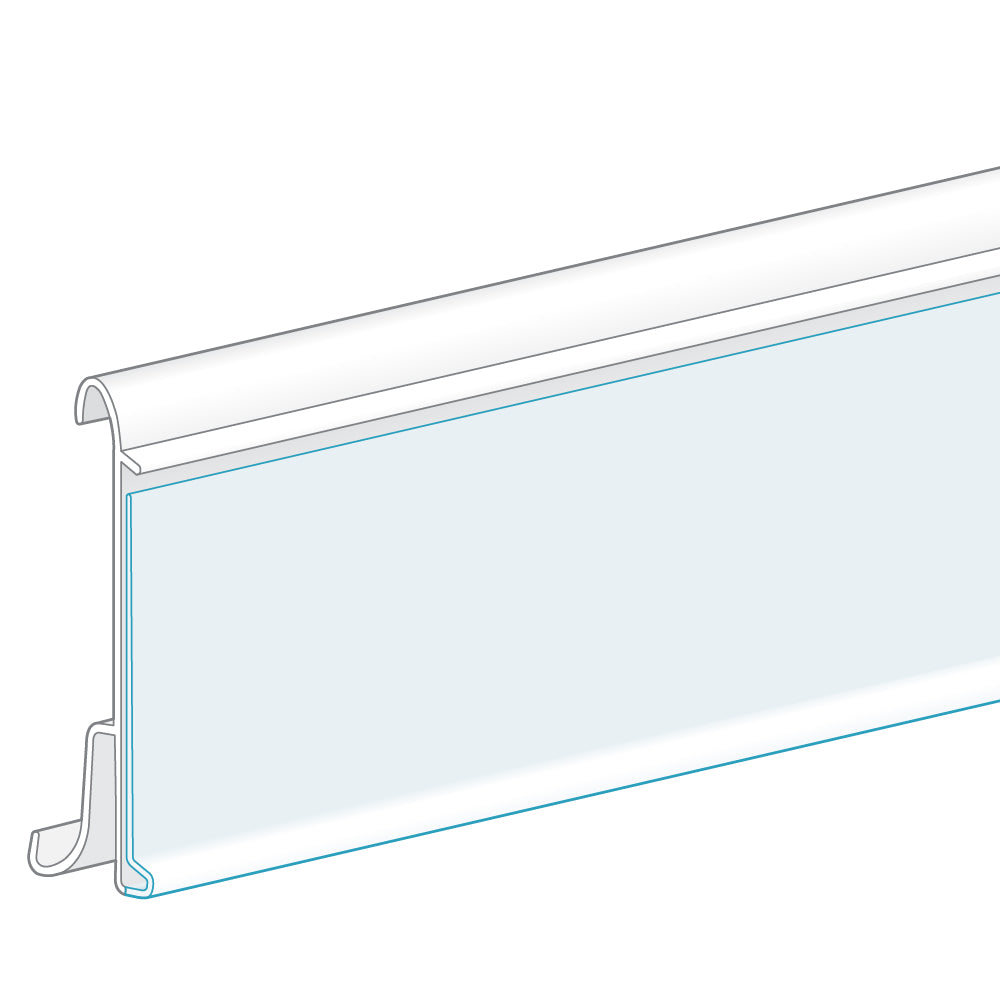 An illustration of the ClearVision Hussmann Extrusion, Clip-Over Ticket Molding in white