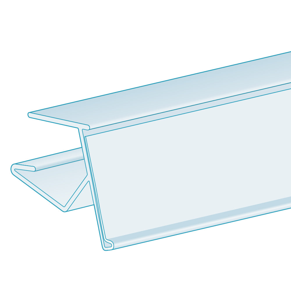 An illustration of the ClearVision 0.625-0.75" Thick Shelf, 15° Angle Ticket Molding in clear