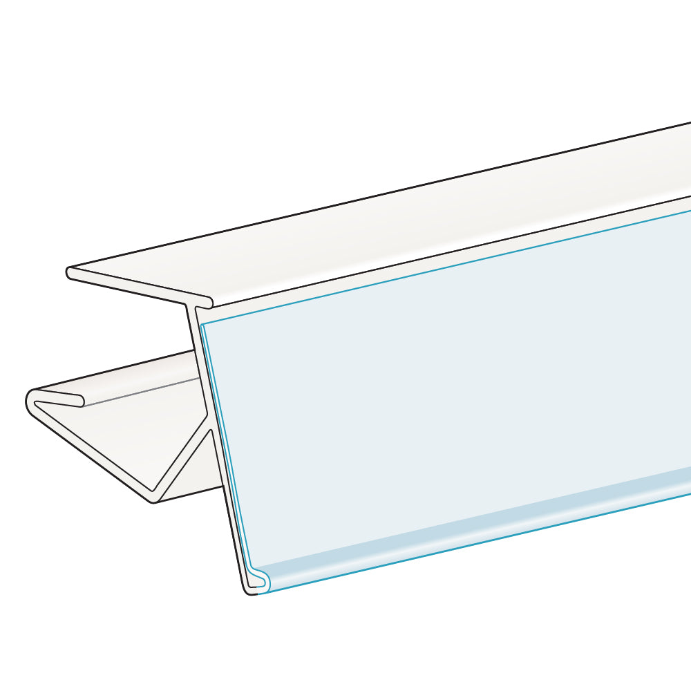 An illustration of the ClearVision 0.625-0.75" Thick Shelf, 15° Angle Ticket Molding in white