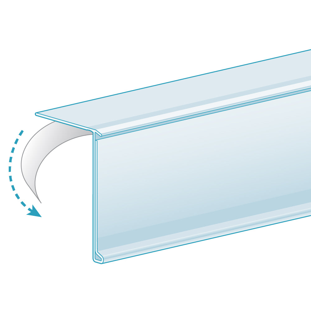 An illustration of the ClearVision Top Mount, Hinged Ticket Molding with tape