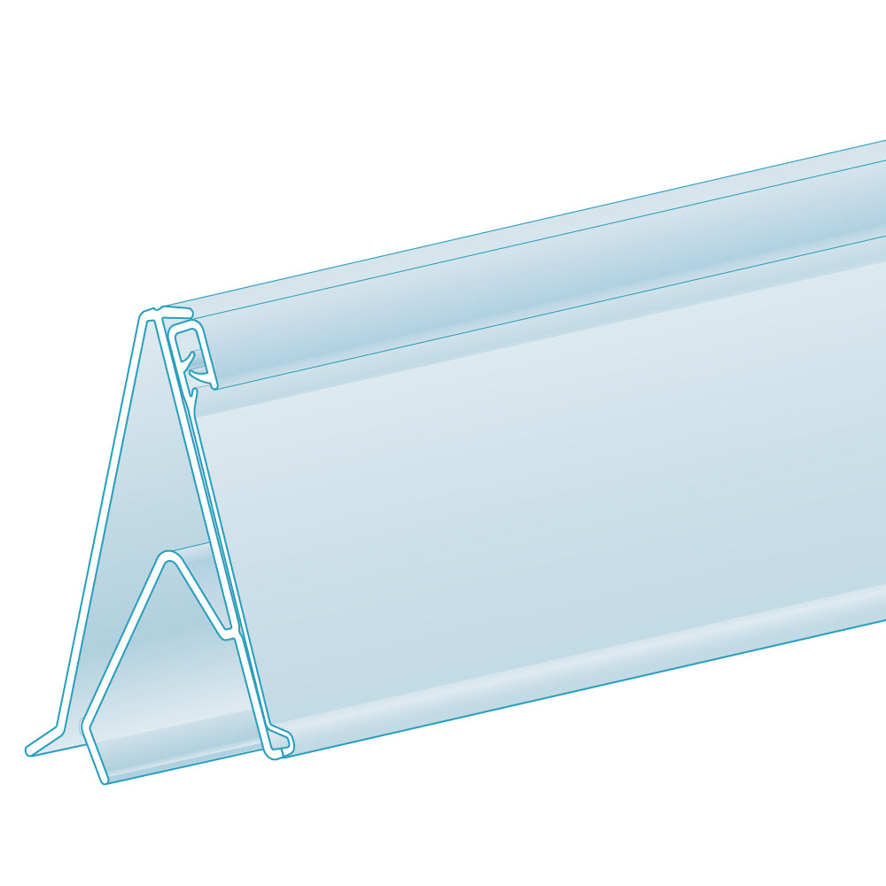 An illustration of the ClearGrip Universal Wire, Clip-On, 35° Angle Ticket Molding in clear