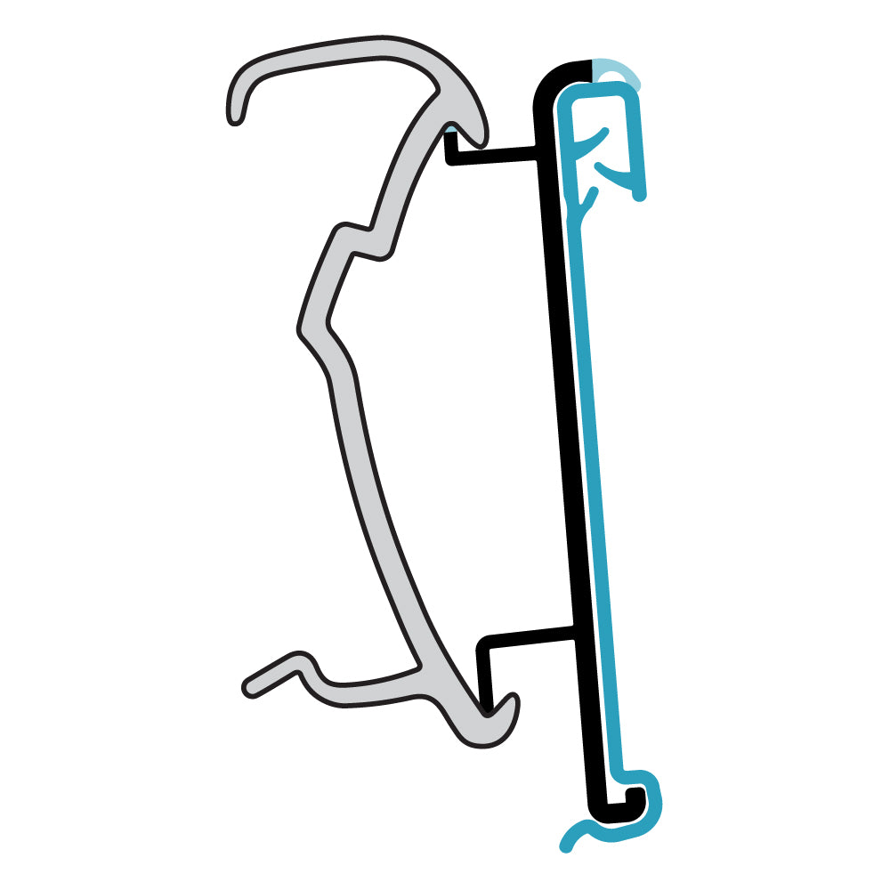 A profile illustration of the Water Resistant Ticket Molding installed in a Kysor Warren shelf