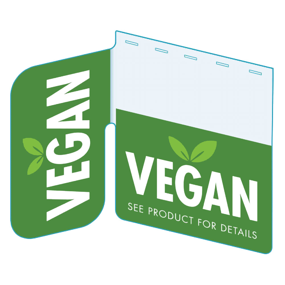 An illustration of the "Vegan" Bib with Right Angle Flag ClearGrip ShelfTalkers
