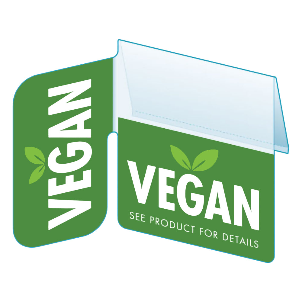 An illustration of the "Vegan" Bib with Right Angle Flag ClearVision ShelfTalkers