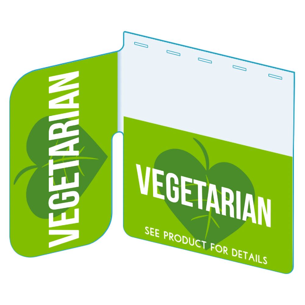 An illustration of the "Vegetarian" Bib with Right Angle Flag ClearGrip ShelfTalkers