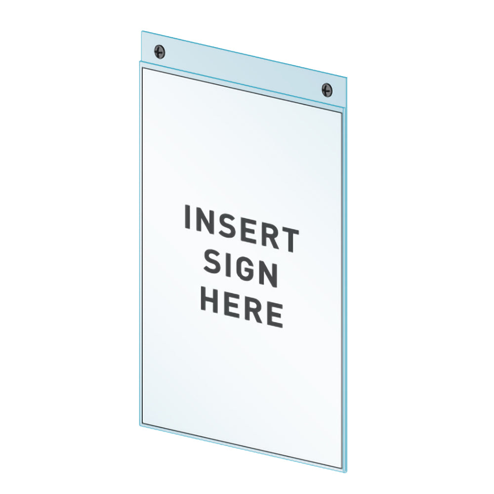 An illustration of the Acrylic Wall Mount Sign Holder with a sign inserted inside.